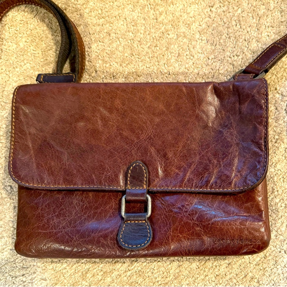 Jack Georges Hand Stained Buffalo Leather crossbody bag with built in wallet.